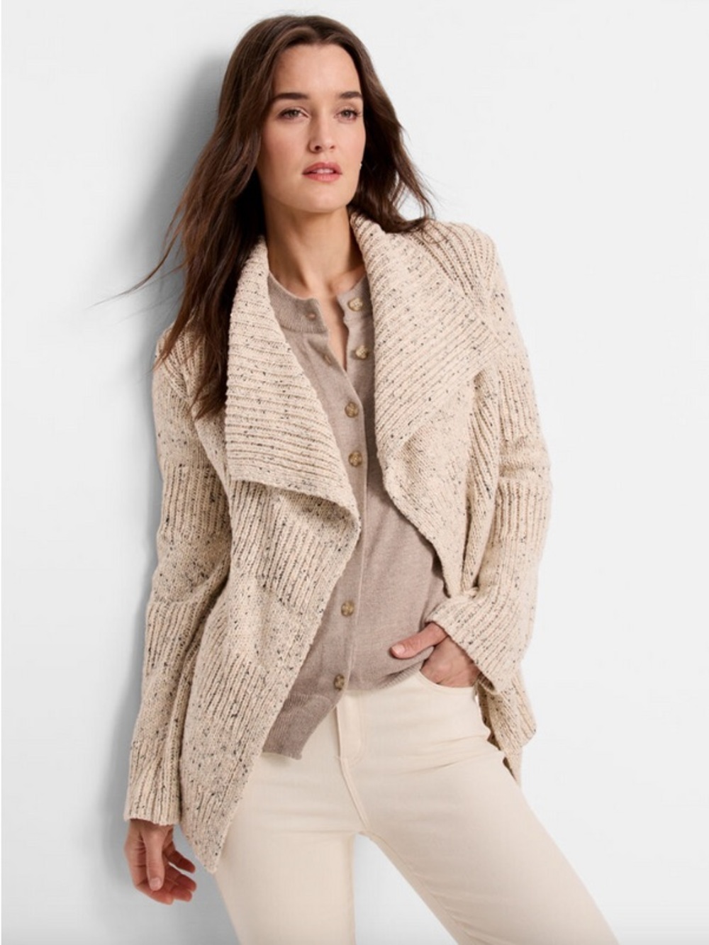 NIC+ZOE Cream Open-Front Knit Cardigan